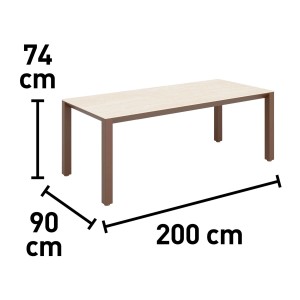 Ilustracja stołu ogrodowego o wymiarach 200x90x74 cm.