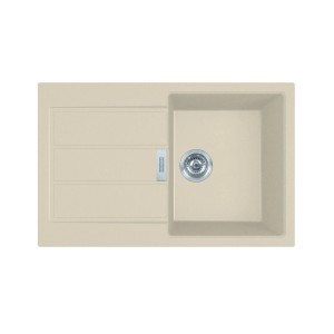 Beżowy zlewozmywak granitowy t.b.t. z ociekaczem i komorą.