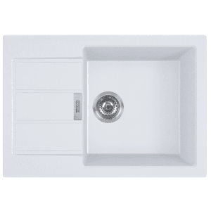 Biały zlewozmywak granitowy t.b.t. z ociekaczem.