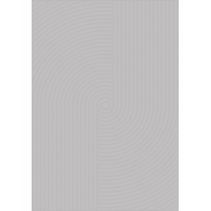 Nowoczesny szary dywan z abstrakcyjnym wzorem kół i linii.