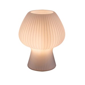 Biała lampa stołowa t.b.t. w kształcie grzyba do dekoracyjnego oświetlenia.