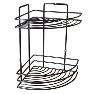 Czarna półka narożna na akcesoria łazienkowe, 2 półki, metal.