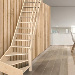 Drewniane schody wewnętrzne, jasny wygląd drewna. Idealne do pomieszczeń mieszkalnych.