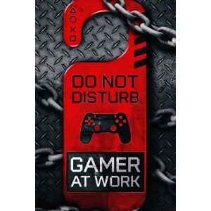 Czerwony znak na drzwi z napisem "Do Not Disturb - Gamer at Work".
