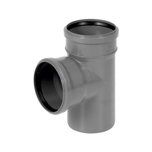 Szara rura rozgałęźna HT do kanalizacji budynkowej.