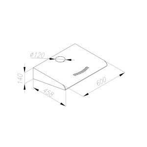 Rysunek techniczny okapu płaskiego t.b.t. z wymiarami.