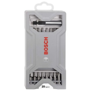 Zestaw bitów do wkrętarek Bosch Pro X-Pro Line, 25 sztuk w szarym plastikowym etui.