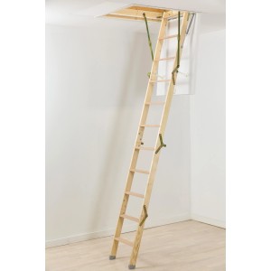 Rozłożone drewniane schody strychowe z kategorii schody wewnętrzne.