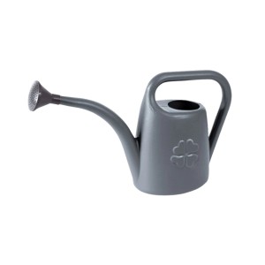 Szara konewka z motywem czterolistnej koniczyny do ogrodu i pielęgnacji roślin.