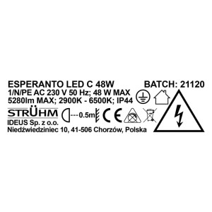Struhm Plafon okrągły SMART WI-FI ESPERANTO LED 48W CCT 3400lm IP44 czarny
