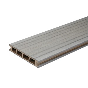Szara deska tarasowa t.b.t. z rowkowaną powierzchnią i profilem komorowym.