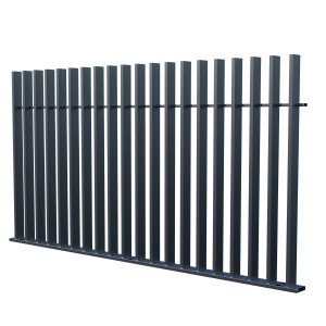 Antracytowe ogrodzenie metalowe t.b.t., nowoczesny wygląd do ogrodu.