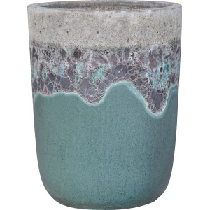 Zielona ceramiczna doniczka, Ø 38 cm, wysokość 48 cm, do użytku zewnętrznego.