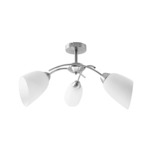 Nowoczesna lampa sufitowa z trzema białymi szklanymi kloszami do salonu.