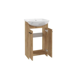 t.b.t. szafka pod umywalkę z otwartymi drzwiami w drewnopodobnym wykończeniu.