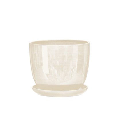 Doniczka z podstawką Sofia kremowy połysk - 17 cm