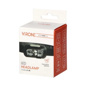 Opakowanie latarki czołowej LED Virone LT-16. Kompaktowa lampa do aktywności na świeżym powietrzu.