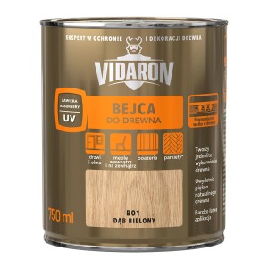 Puszka bejcy do drewna Vidaron, odcień B01 dąb bielony, do wewnątrz i na zewnątrz.