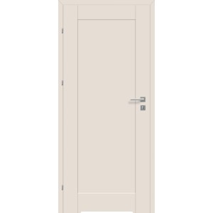 Drzwi wewnętrzne t.b.t. w kolorze białym z srebrną klamką.