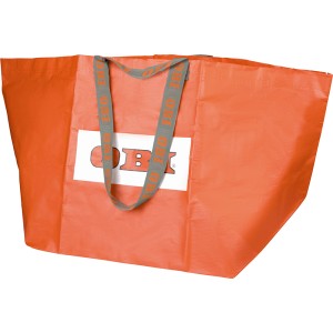 Duża, pomarańczowa torba OBI z tkaniny PP z szarymi uchwytami.