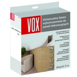 Opakowanie uniwersalnej listwy wykończeniowej VOX do paneli dekoracyjnych, długość 3m.