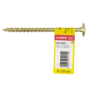 Złota śruba do drewna z żółtą etykietą (8x120mm).