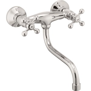 Błyszcząca dwuuchwytowa armatura t.b.t. do montażu ściennego.