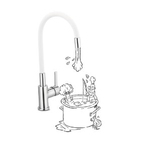 Bateria jednouchwytowa t.b.t. z elastyczną wylewką i ilustracją z kreskówki.