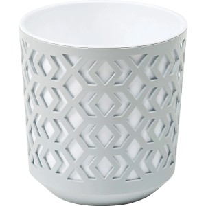 Szaro-biała doniczka Aztek Ø 14 cm z ażurowym wzorem do wnętrz.