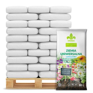 Paleta z workami ziemi uniwersalnej Kronen, worek 80L w szczegółach.