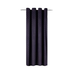 Granatowa zasłona z przelotkami i subtelnym wzorem, idealna do salonu i sypialni.