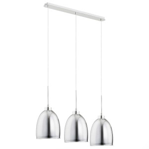 Nowoczesna lampa wisząca z trzema srebrnymi kloszami. Idealna jako lampa do salonu.