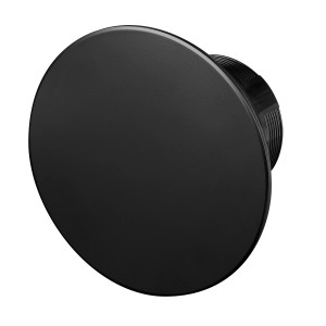 Czarny, okrągły t.b.t. zewnętrzny wentylator ścienny do montażu na ścianie.