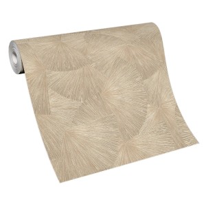 Tapeta flizelinowa Erismann z motywem wachlarza w kolorze beżowo-złotym. Guido Maria Kretschmer Fashion for Walls 3.