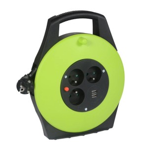 Germina Przedłużacz bębnowy 3-gniazdowy 2P+Z + 2xUSB 10 m zielono-czarny