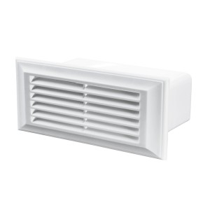 Biała kratka wentylacyjna do montażu ściennego.