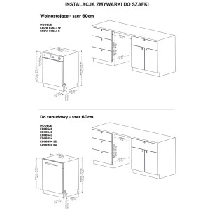 Zmywarki do zabudowy i wolnostojące (60cm) - Schemat instalacji z wymiarami.