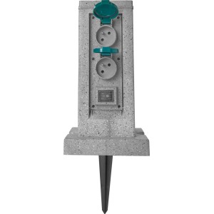 t.b.t. Słupek z gniazdami do ogrodu, szary z dwoma gniazdami i szpikulcem do ziemi.