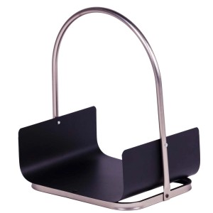 t.b.t. Metalowy kosz na drewno kominkowe, czarno-srebrny.