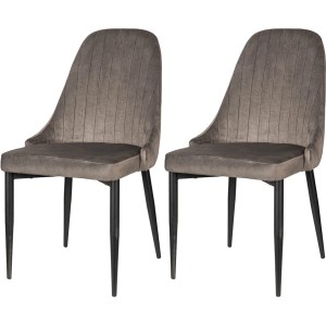 Dwa szare krzesła tapicerowane z czarnymi nogami.