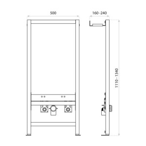 Rysunek techniczny ramy bidetowej t.b.t. z wymiarami.
