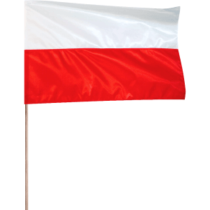 Polska flaga na drewnianym kiju, biało-czerwona. Akcesoria meblowe.