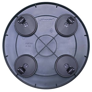 Czarna podstawka na kółkach t.b.t. z czterema kółkami dla łatwego transportu.