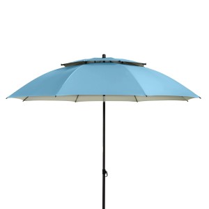 Niebieski parasol ogrodowy Doppler Windprofi, Ø 198 cm, z korbką. Idealny na balkon i taras.