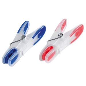 Klamerki do bielizny Leifheit, 25 sztuk, niebieskie i czerwone, z miękką powierzchnią zaciskową do delikatnego suszenia.