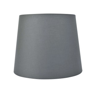 Szary abażur do lamp, tekstylny, stożkowy kształt.