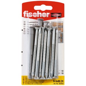 Fischer Kołek rozporowy z wkrętem N 8 x 80/40 S, 10 szt., z wstępnie zmontowanym wkrętem.
