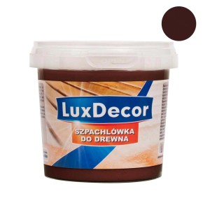 Szpachla do drewna LuxDecor w wiadrze, kropka koloru pokazuje odcień.