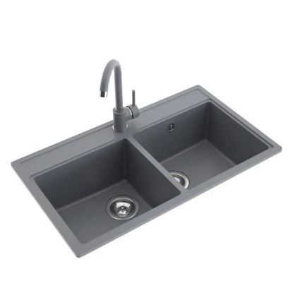 Zlewozmywak Atlas 2-kom. z baterią, szary 76x44 cm