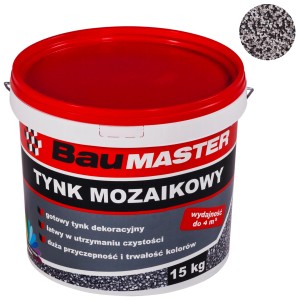 Wiadro tynku mozaikowego (Tynki) BauMASTER, 15 kg. Dekoracyjny tynk strukturalny do wnętrz i na zewnątrz.